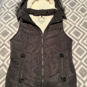 Green Tea Puffer Vest with Removable Faux Fur Lined Hood